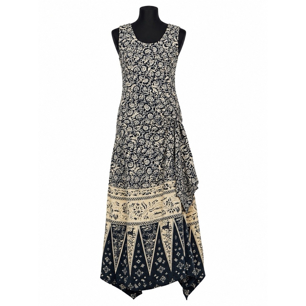 Vintage 90s J Peterman Maxi Dress S Batik Boho Cottagecore Prairie Artisan Chic
